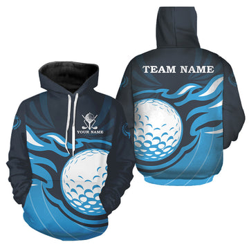 Personalisierte Golf-Hoodies mit Flammenmuster – Coole Golfgeschenke in Blau N9027