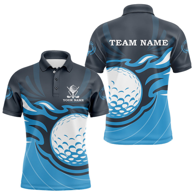 Personalisierte Männer Golf Polo Shirts mit Flammen-Motiv – Coole Golfgeschenke | Blau N9027