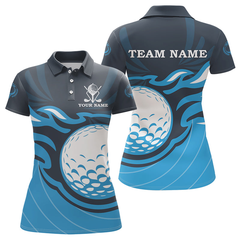 Damen Golf Polo-Shirt mit individuellem Flammen-Design – Coole Golf-Geschenke | Blau N9027