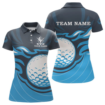 Damen Golf Polo-Shirt mit individuellem Flammen-Design – Coole Golf-Geschenke | Blau N9027