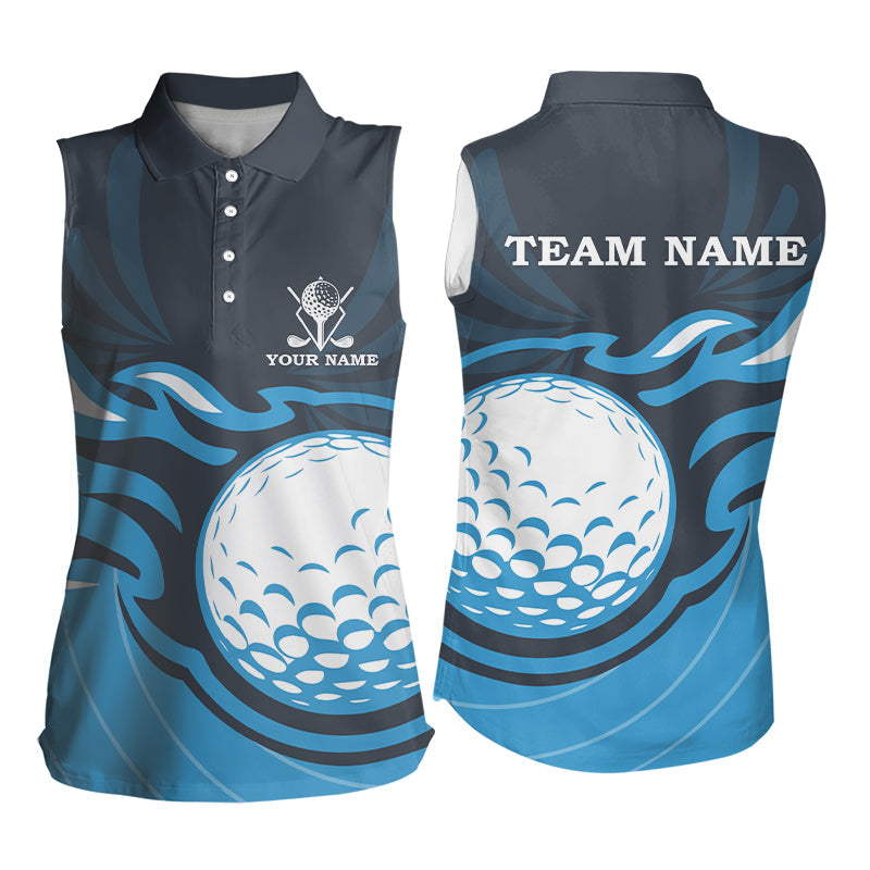 Damen Ärmelloses Polo-Shirt mit individuellem Flammen-Design – Coole Golf-Geschenke | Blau N9027