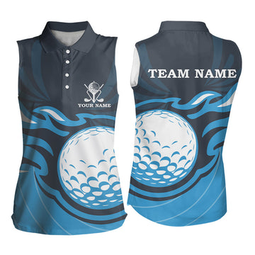 Damen Ärmelloses Polo-Shirt mit individuellem Flammen-Design – Coole Golf-Geschenke | Blau N9027