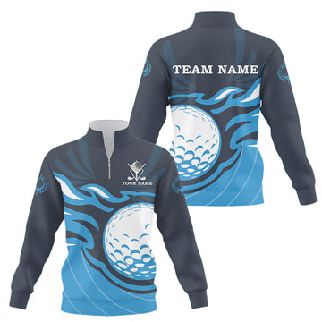 Halbzipper Golf Sweatshirt mit individuellem Flame Golfball – Coole Golfgeschenke | Blau N9027