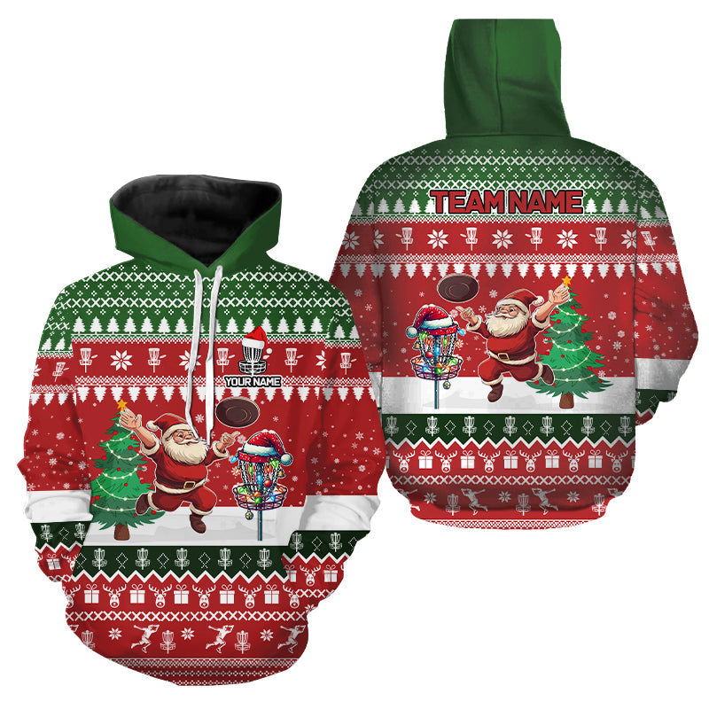 Lustige hässliche Weihnachtsmann Disc Golf Hoodies mit individuellem Teamnamen – Frisbee Golf Hoodie für festliche Outfits N9028