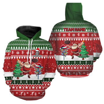 Lustige hässliche Weihnachtsmann Disc Golf Hoodies mit individuellem Teamnamen – Frisbee Golf Hoodie für festliche Outfits N9028