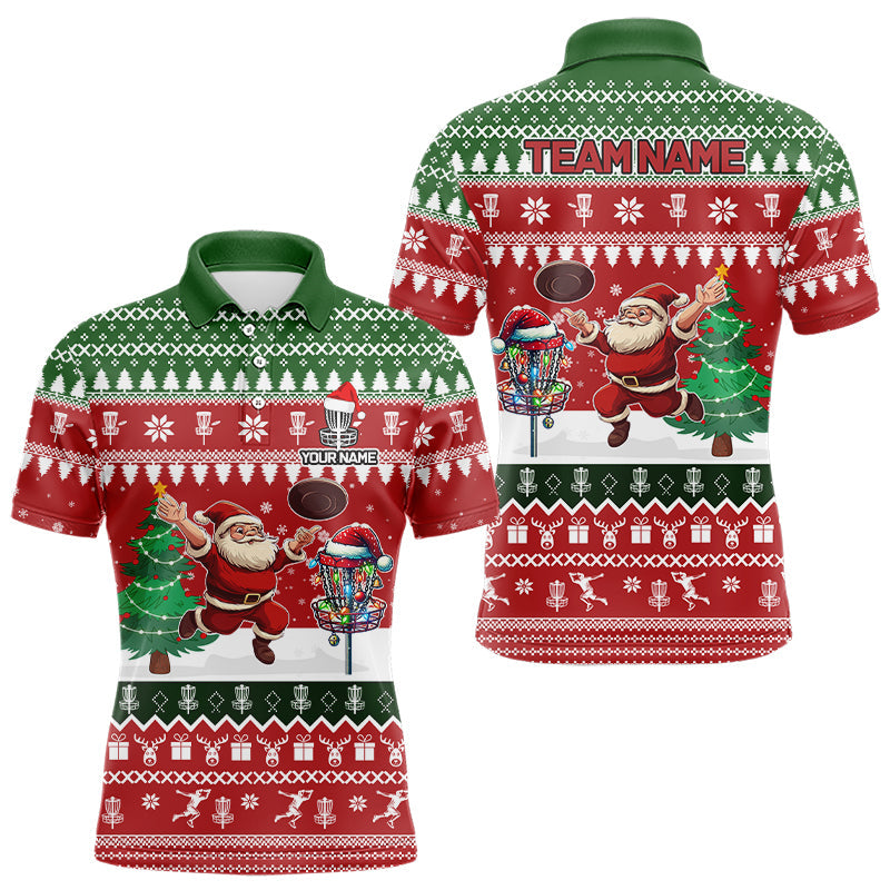 Lustiges Weihnachts-Santa Herren Disc Golf Polo-Shirt mit individuellem Teamname – Frisbee Golf Trikot für festliche Anlässe N9028