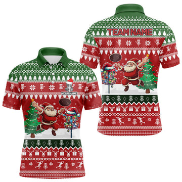 Lustiges Weihnachts-Santa Herren Disc Golf Polo-Shirt mit individuellem Teamname – Frisbee Golf Trikot für festliche Anlässe N9028