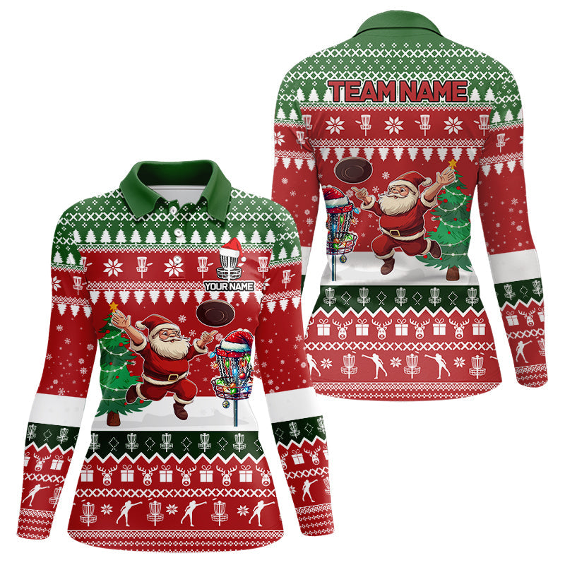 Lustiges Weihnachts-Santa Damen Discgolf Poloshirt mit individuellem Teamnamen – Frisbee Golf Trikot für die Festtage N9028