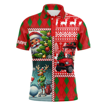 Lustige hässliche Weihnachts-Polo-Shirts für Männer im Argyle-Muster – Individuelle Golfshirts für die Weihnachtszeit N9032