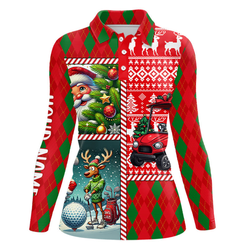 Lustiges Weihnachts-Polo-Shirt für Damen mit hässlichem Argyle-Muster – Individuelle Golfschuhe für die Feiertage N9032