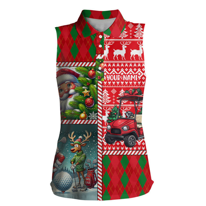 Lustige Weihnachts-Argyle-Muster: Ärmelloses Polo-Shirt für Damen – Individuelle Xmas Golfshirts N9032