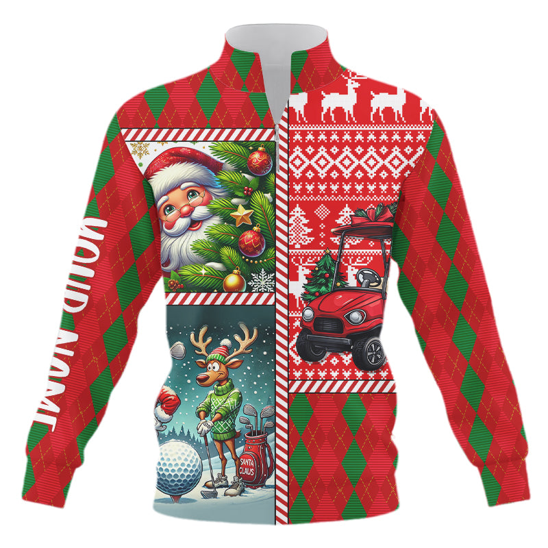 Lustiger Weihnachts-Pullover mit Argyle-Muster und halbem Reißverschluss – Individuelles Weihnachts-Golf-Sweatshirt N9032