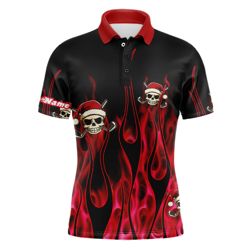 Schwarzes und Rotes Flammen-Männer Golf-Polo mit individuellem Roten Feuer-Weihnachtsmann Totenkopf-Design N9041