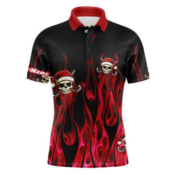 Schwarzes und Rotes Flammen-Männer Golf-Polo mit individuellem Roten Feuer-Weihnachtsmann Totenkopf-Design N9041