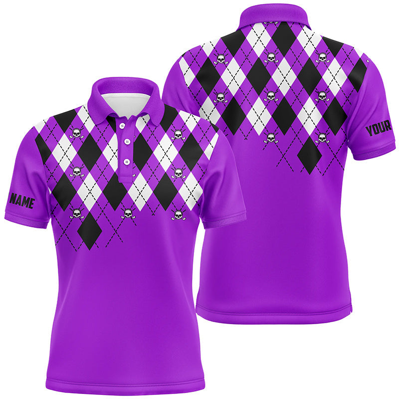 Herren Golf Polo-Shirt in Lila mit Argyle-Muster und Totenkopf-Design N7213