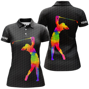 Personalisierte Schwarz-Weiß Damen Golf Poloshirts - Individuelles Aquarell-Design mit Namen - Perfektes Golfgeschenk für Sie N3696