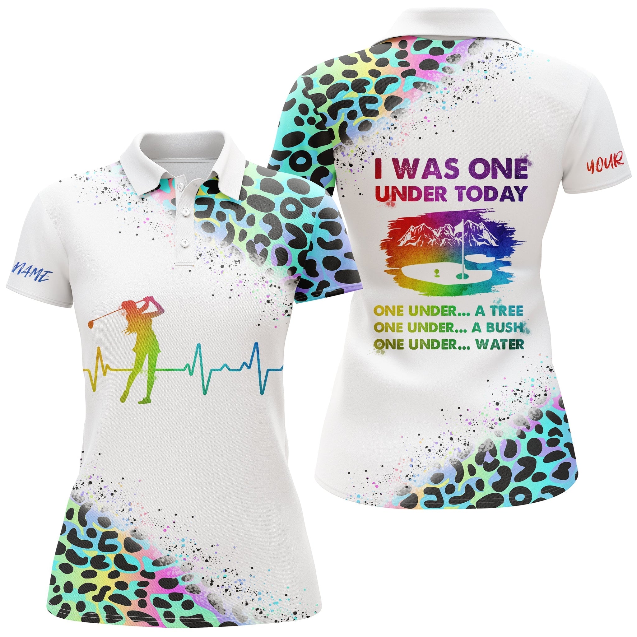 Elegantes Damen Golf Polo-Shirt mit individuellem Namen - Neon-Leopardenmuster - Hochwertige Golfbekleidung für Frauen N5103