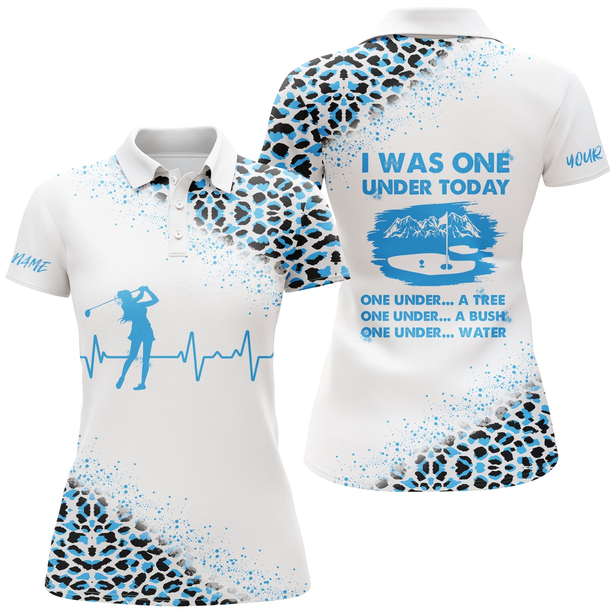 Damen Golf Polo mit Leopardenmuster in Blau - "Heute Ein Unter Par" Personalisierbar N5106