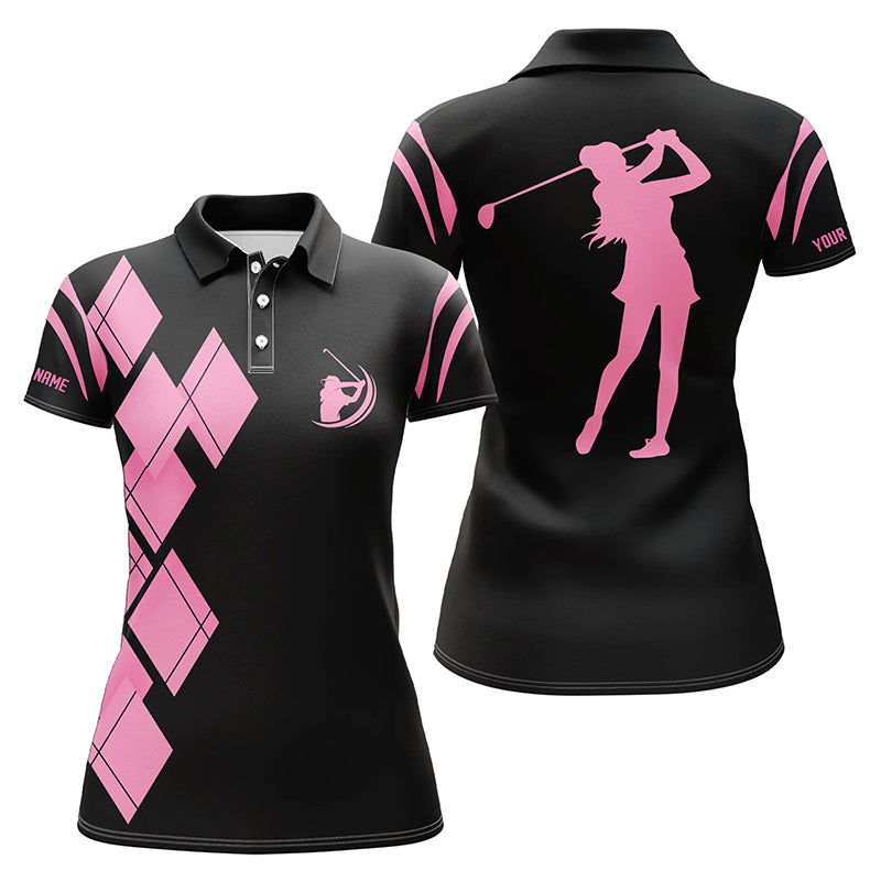 Schwarzes und Pinkes Argyle-Muster Damen Golf Polo - Individuelles Damen Golfshirt N7401