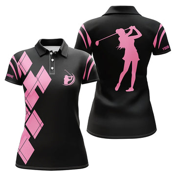 Schwarzes und Pinkes Argyle-Muster Damen Golf Polo - Individuelles Damen Golfshirt N7401