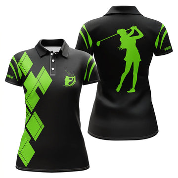 Schwarzes und Grünes Argyle-Muster Damen Golf Polo Shirt – Individuelles Damen Golfshirt N7402