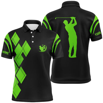 Herren Golf Poloshirt mit maßgeschneidertem Design und schwarzem-grünem Argyle-Muster N7402