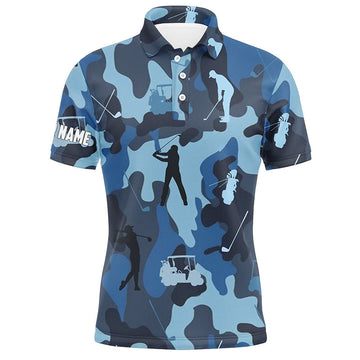 Personalisierte Herren Golf Polo-Shirt im blauen Camouflage-Design N4637