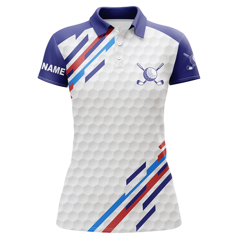 Personalisierte Damen Golf Poloshirts in Weiß – Elegante Golfmode für Frauen | Blau N7119