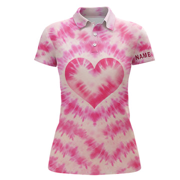 Damen Golf Polo Shirt mit Herz-Muster in Pink – Individuelles Golfoberteil für Frauen N7030