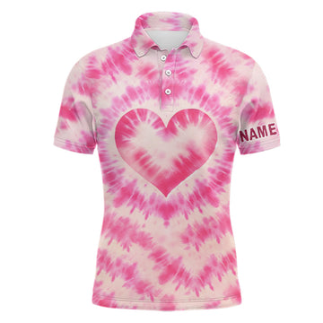 Stylisches Herren-Polo-Shirt mit pinkem Herz-Tie-Dye - Individuelles Design für modebewusste Golfer N7030