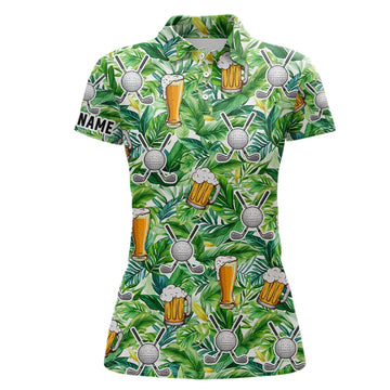 Elegantes Golf-Polo-Shirt für Damen mit tropischem Blattmuster - Individuell gestaltbar - Ideal für Golfspielerinnen N7471
