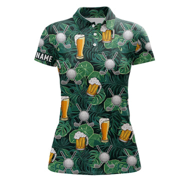 Individuelles Damen-Golf-Polo mit tropischem Blätter-Design und Bier-Muster – Stilvolle Golfoberteile für Damen N7472