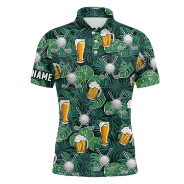 Tropisches Grünes Blatt Golf Bier Print - Individuelles Herren Golf Polo-Shirt N7472