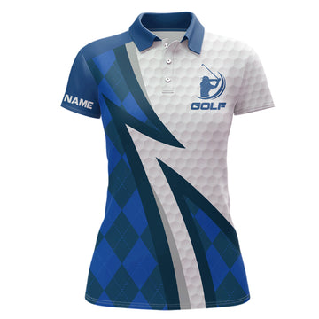 Personalisierte Damen-Golfpoloshirts mit blauem Rautenmuster und individueller Namensstickerei N7167