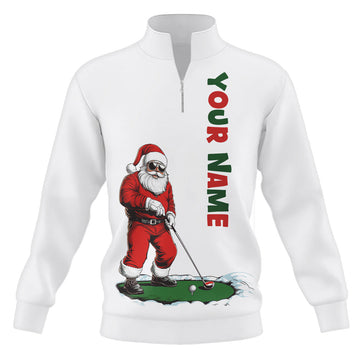 Lustiger Weihnachtsmann Golf-Pullover mit individuellem Namen – Perfekt als Geschenk für Golf-Fans! N8997