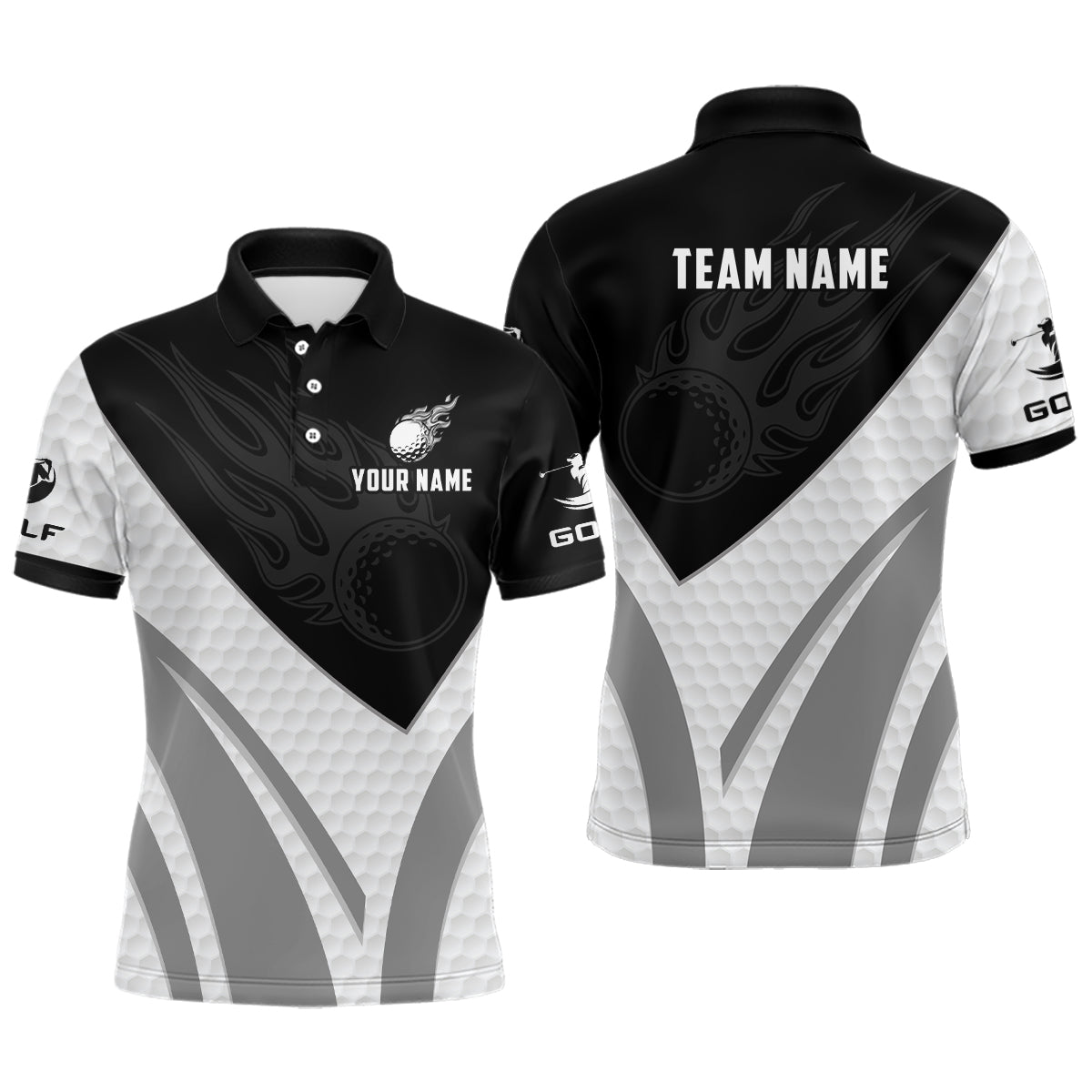 Hochwertiges Herren Golf Polo-Shirt mit individuell bedrucktem Schwarz-Weiß-Design N7063