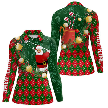 Weihnachtsmann beim Golfspielen – Damen Golf-Polo-Shirts mit grün-rotem Argyle-Muster, individuelle Golf-Outfits N9008