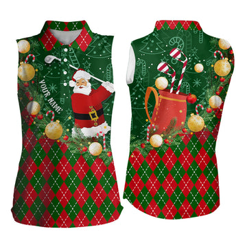 Weihnachtsmann beim Golfspielen - Ärmelloses Polo-Shirt mit grün-rotem Argyle-Muster, individuelle Golf-Outfits N9008