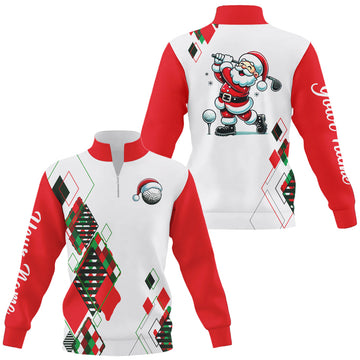 Weihnachtlicher Argyle-Muster Golf-Pullover mit Santa beim Golfspielen – Individuelles Weihnachts-Golf-Sweatshirt N9010