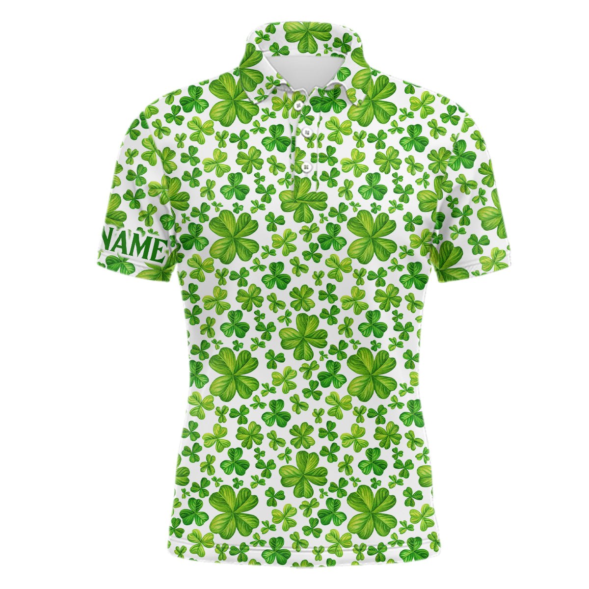 Herren Poloshirt mit Aquarell-Grünem Kleeblatt – St. Patrick's Day Golf Polo nach Maß N7181