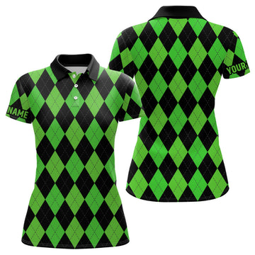 Damen Golf Polo-Shirt mit individuellem Grün-Schwarz-Rautenmuster – Stilvolle Golfbekleidung für Frauen N7184