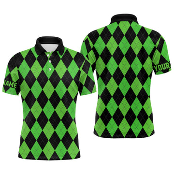 Herren Polo-Shirt mit individuellem grün-schwarzem Argyle-Muster - Stylische Golfbekleidung für Männer N7184