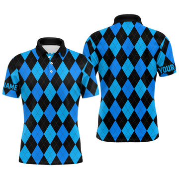 Individuelle Herren Golfpoloshirts in Blau und Schwarz mit Rautenmuster - Stilvolle Golfmode für Herren N7185