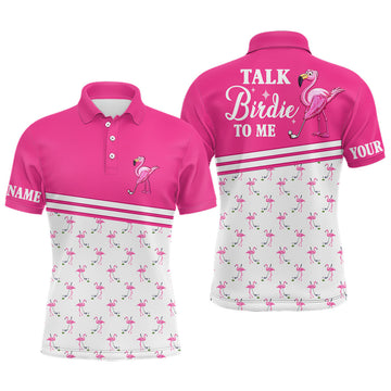 Herren Golf Polo Shirt mit individuellem Flamingo-Design in Rosa und Weiß - "Sprechen Sie mit mir, Vogel!" N7527