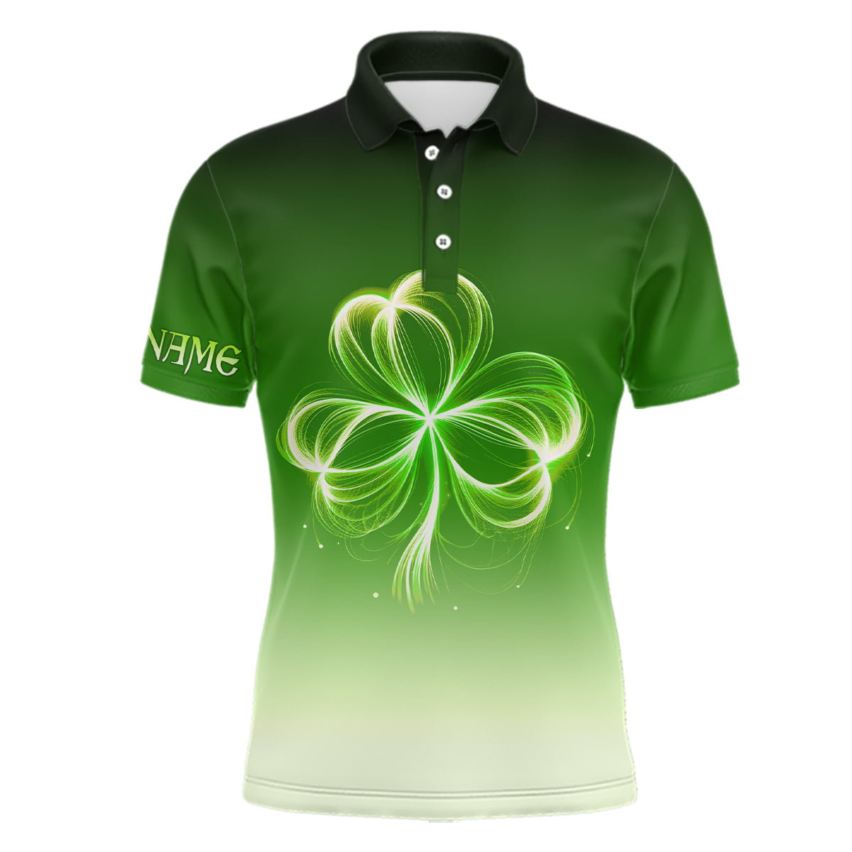 Maßgeschneiderte Herren Golf-Polo-Shirt in Gradient Grün - Leichtes Kleeblatt-Design für den St. Patrick's Day N7198