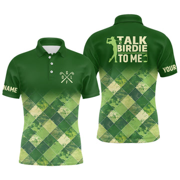 Individuelles Grünes Argyle-Muster Herren Golf Polo - "Quassel mit Birdie!" - Lustiges Golfshirt N7374