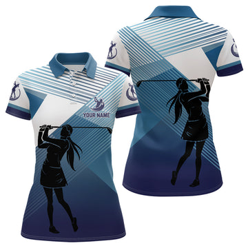 Individuelles Damen-Golfpoloshirt mit abstraktem blauem Hintergrund – Perfekte Team-Bekleidung für Golferinnen N7075