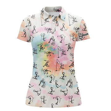 Farbenfrohes Batik-Golfpoloshirt mit Spielfiguren - Individuelles Damen-Golfshirt - Perfektes Golfgeschenk L1045