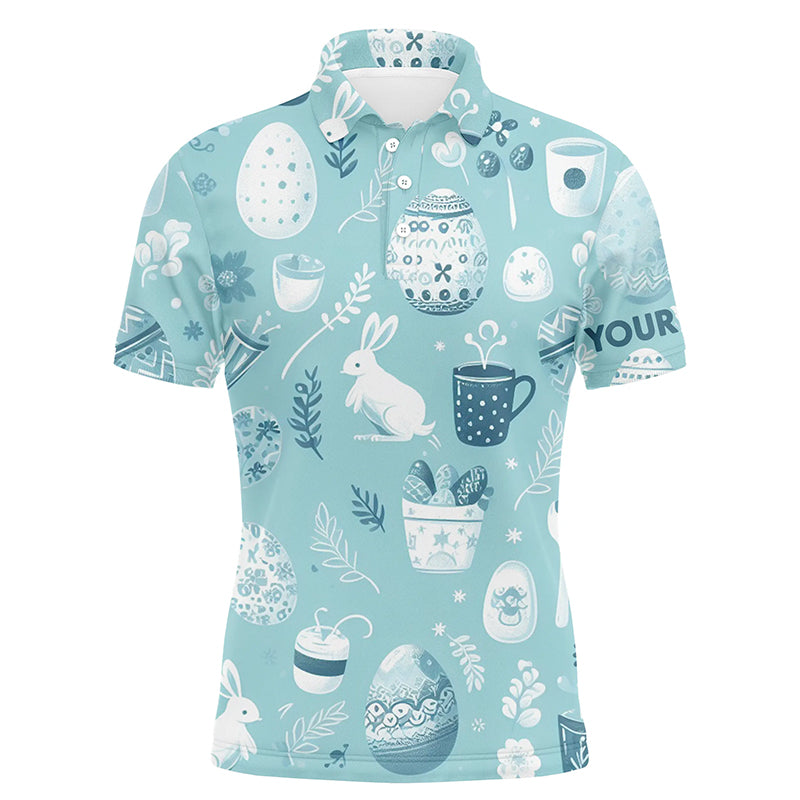Herren Golf Polo-Shirt mit blauen Ostereiern und Hasen | Individuelles Ostertags Golfoberteil L1334