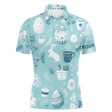 Herren Golf Polo-Shirt mit blauen Ostereiern und Hasen | Individuelles Ostertags Golfoberteil L1334